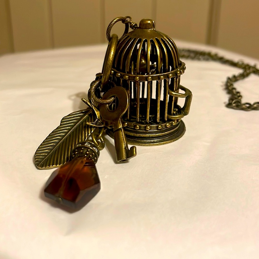 Birdcage, Feather Jeweled Necklace